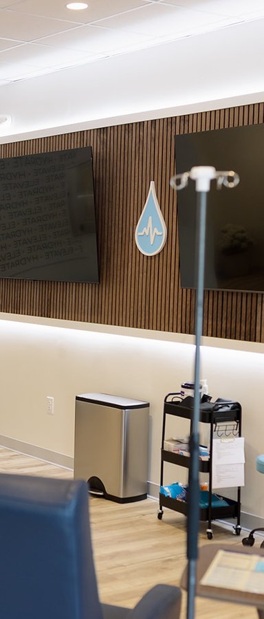 The treatment lounge wall with the Hydralive droplet at the Huntersville clinic